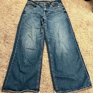 {American Eagle} ankle length distressed wide leg jeans